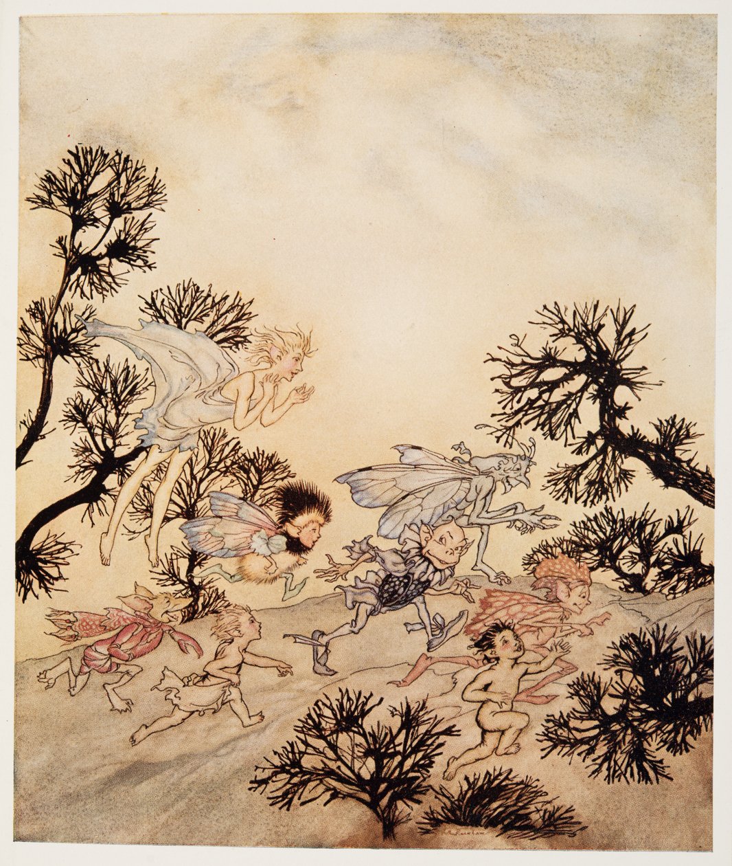 Vai a caricare i miei goblin che macinano le loro articolazioni con convulsioni secche, illustrazione da La Tempesta di William Shakespeare, pub. 1926 da Arthur Rackham