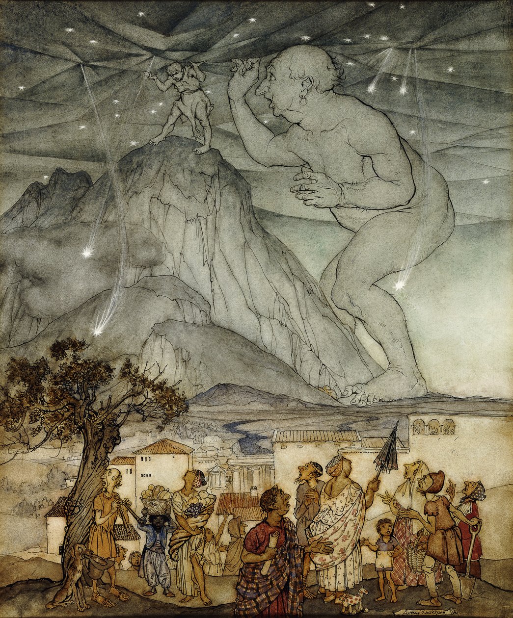 Ercole che sostiene il cielo al posto di Atlante da Arthur Rackham