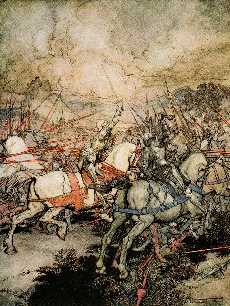Come Artù estrasse la sua spada, Excalibur, per la prima volta, illustrazione da 