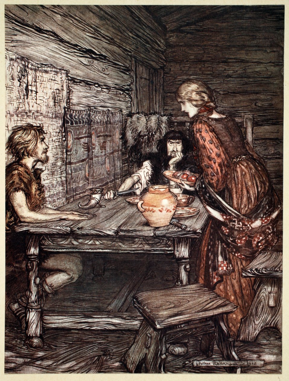 Hunding scopre la somiglianza tra Siegmund e Sieglinde, 1910 da Arthur Rackham