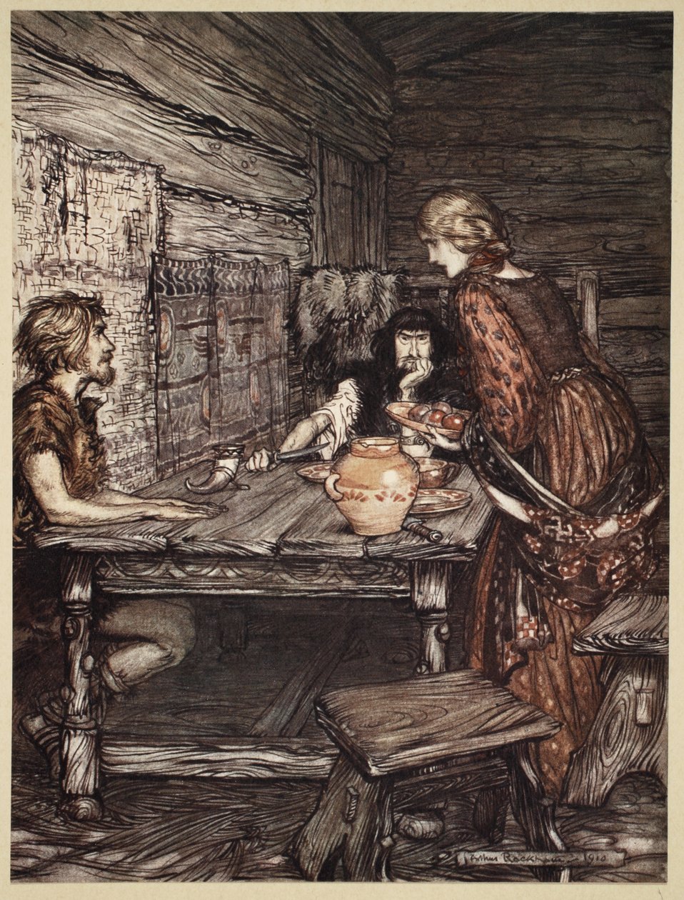 Hunding scopre la somiglianza tra Siegmund e Sieglinde, illustrazione da 