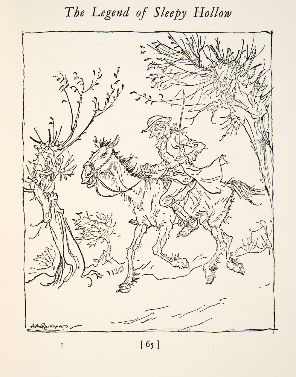 Ichabod Crane che fugge dal cavaliere senza testa, da La leggenda di Sleepy Hollow di Washington Irving (1783 - 1859), pub. 1928 da Arthur Rackham