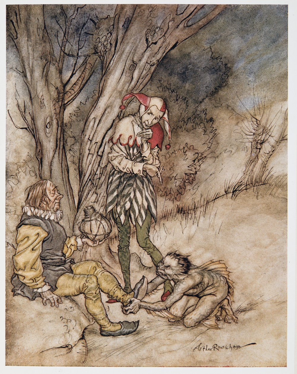 Bacerò il tuo piede: giuro di essere il tuo suddito, illustrazione da La Tempesta di William Shakespeare, pub. 1926 da Arthur Rackham