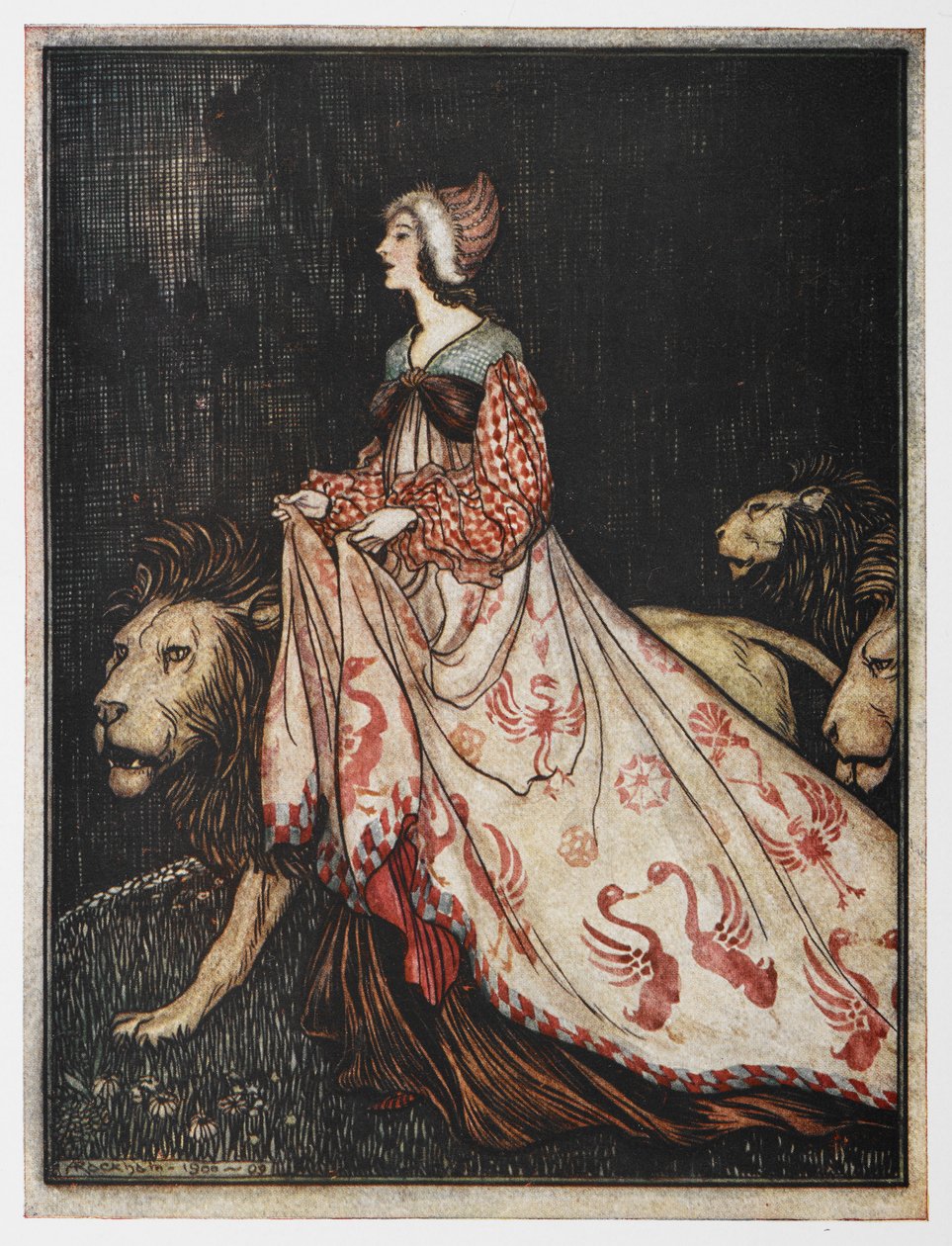 Illustrazione da La Signora e il Leone da Arthur Rackham