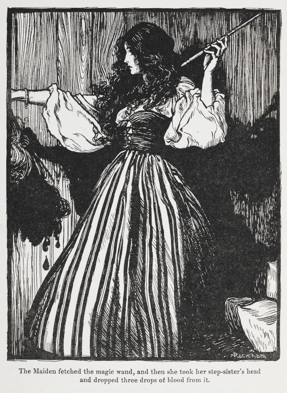 Illustrazione di una ragazza in un vestito a righe da Roland il Caro da Arthur Rackham