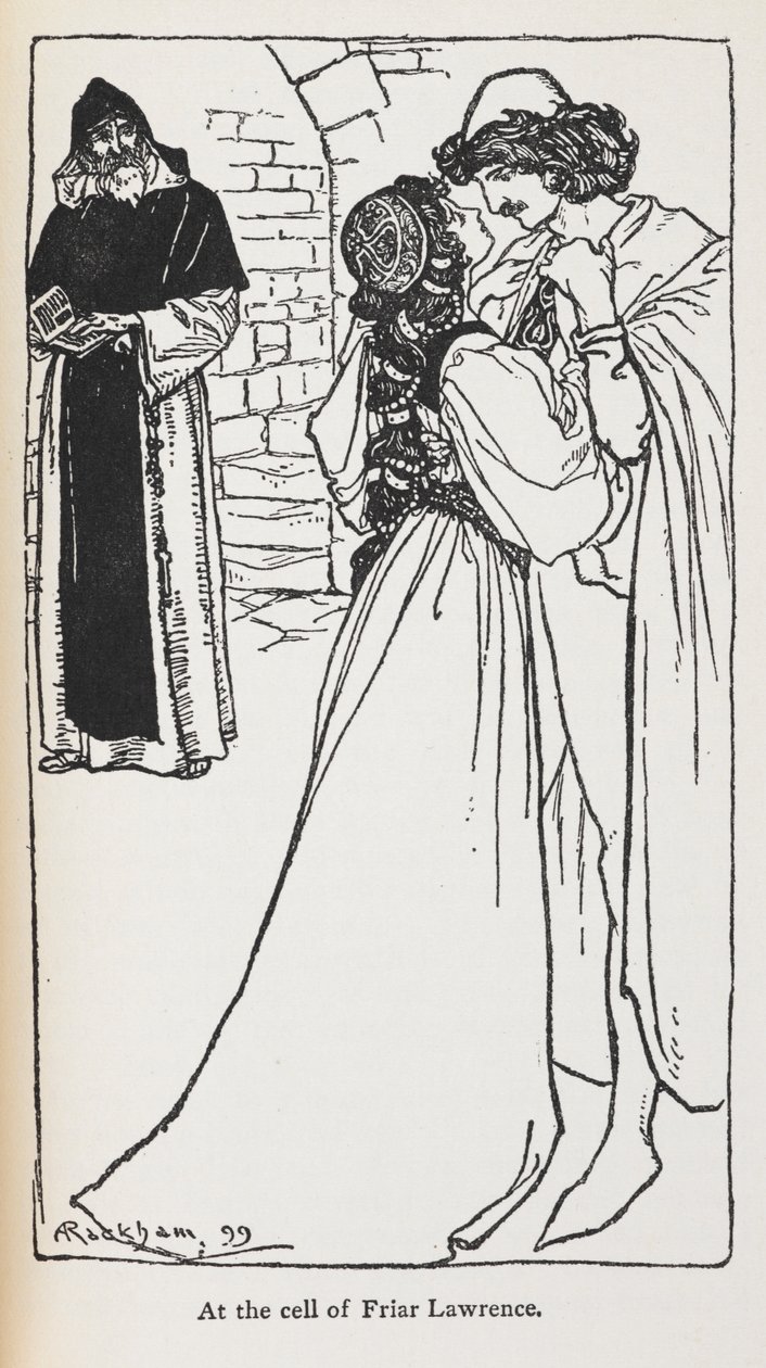 Illustrazione degli amanti sfortunati in Romeo e Giulietta da Arthur Rackham