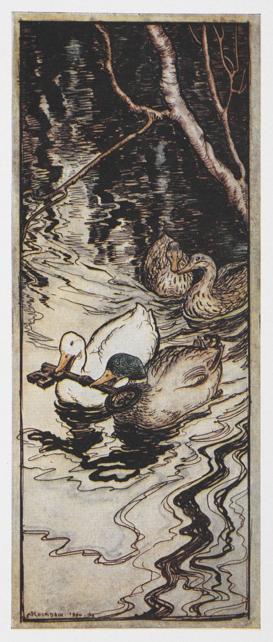 Illustrazione di due anatre che portano una chiave da L