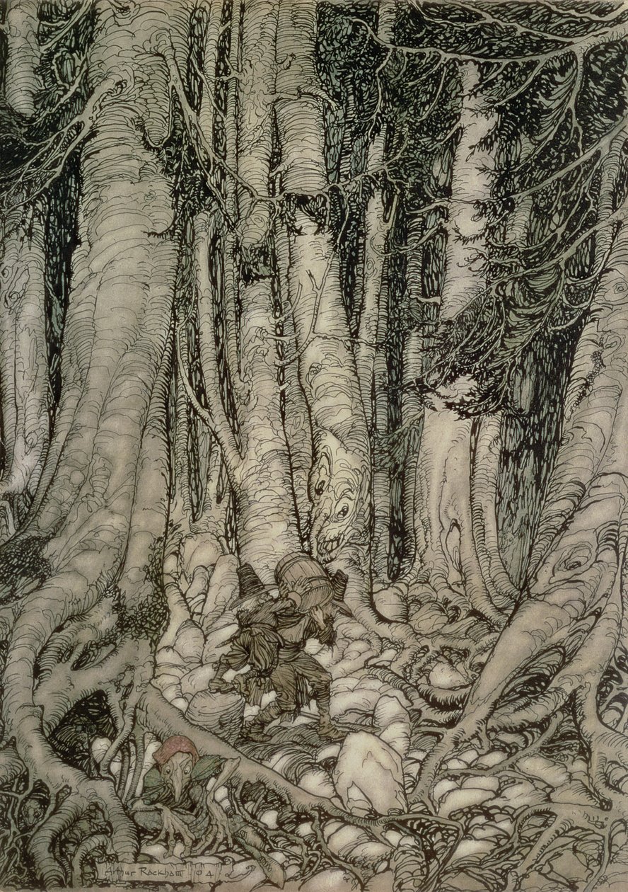 Nella Foresta con una Botte da Rip Van Winkle scritto da Washington Irving, 1905 da Arthur Rackham