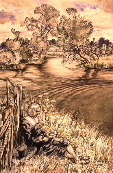 Izaak Walton reclinato contro una recinzione, una delle serie di illustrazioni da Izaak Walton, 