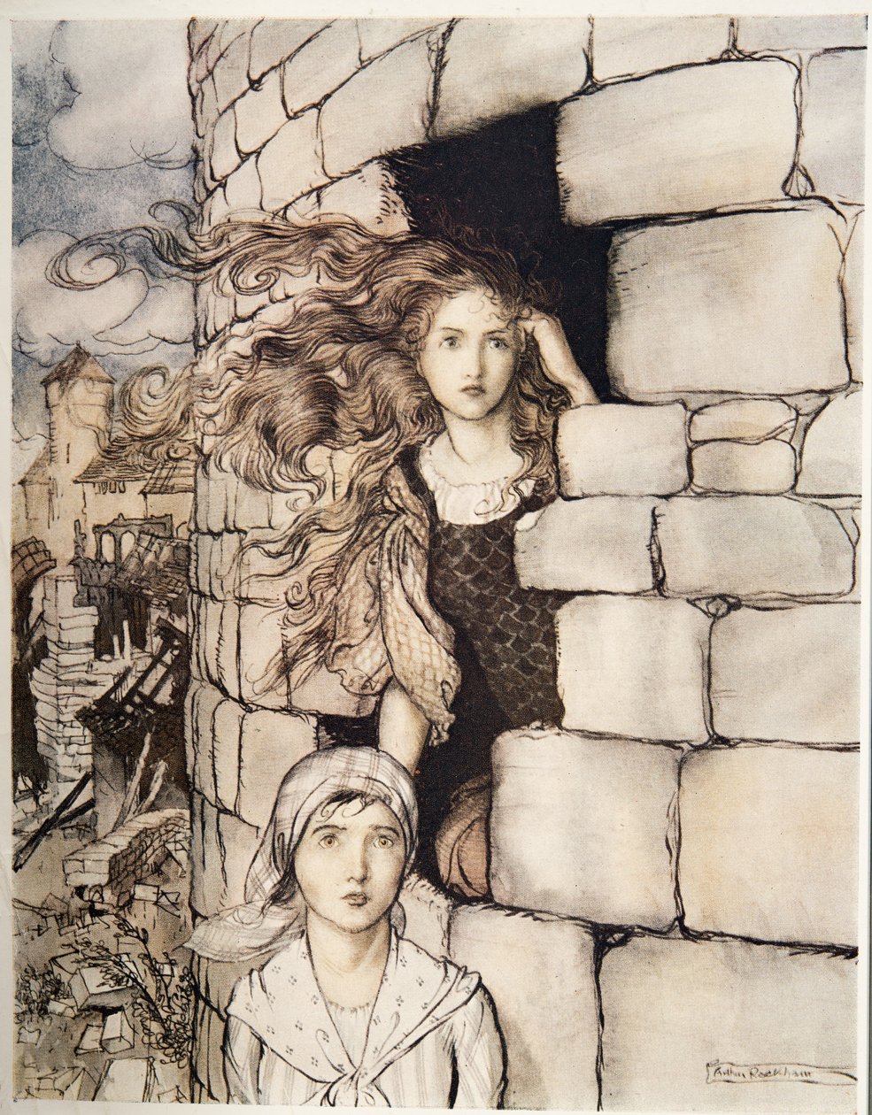 Maid Maleen, da Fratellino e Sorellina e Altri Racconti dei Fratelli Grimm, pub.1917 da Arthur Rackham