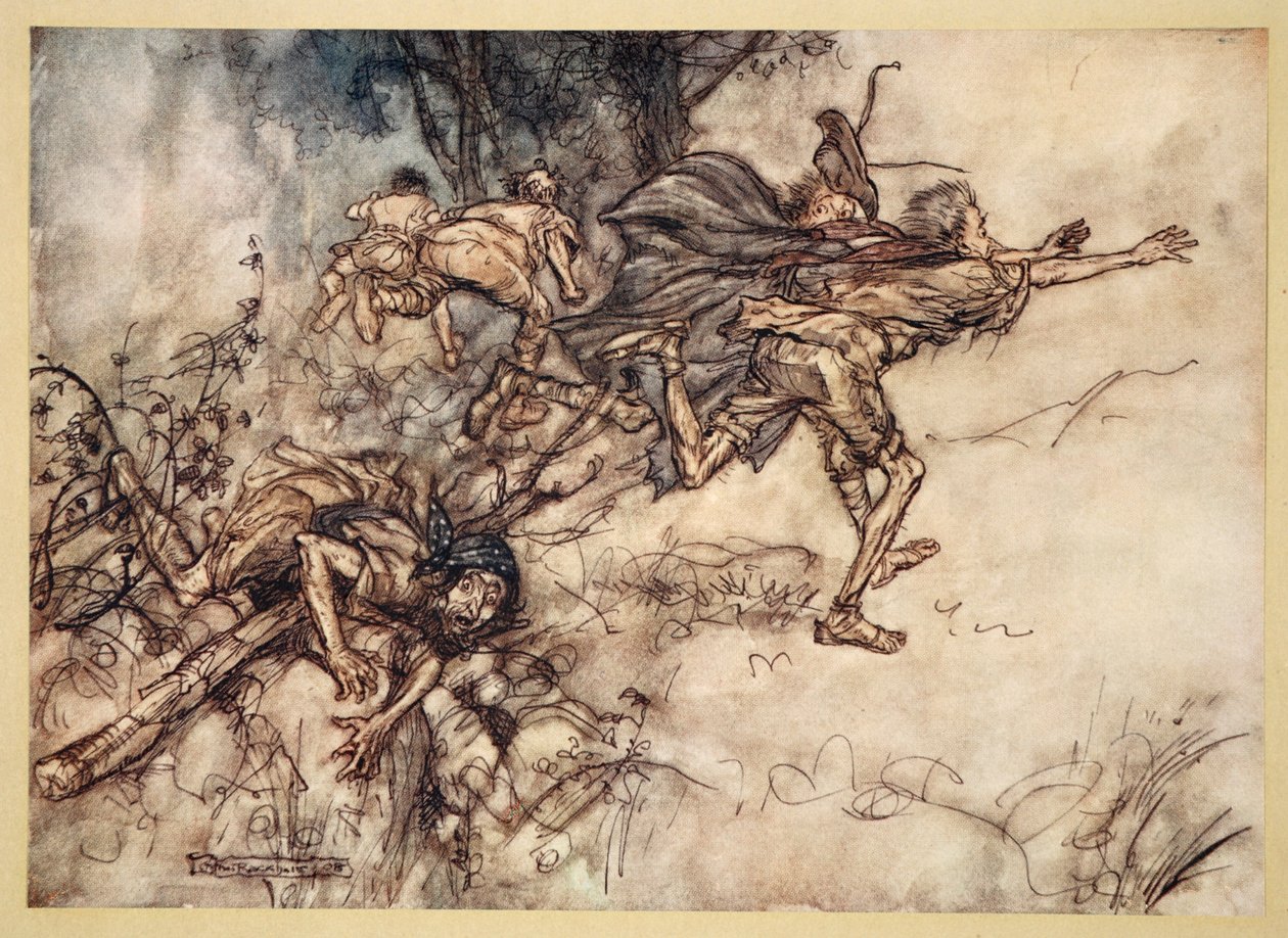 O mostruoso! O strano! siamo perseguitati. Pregate, maestri! fuggite, maestri! Aiuto!, illustrazione da 