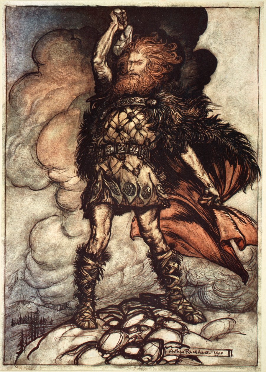Uno degli dei, Donner, disperde la nebbia da Arthur Rackham