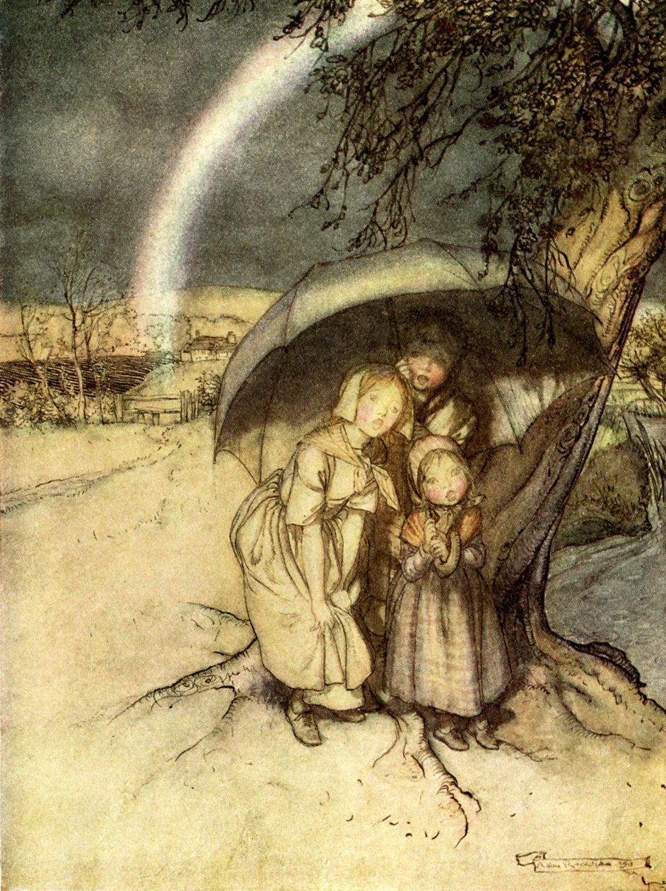 Pioggia, pioggia vai in Spagna da Arthur Rackham