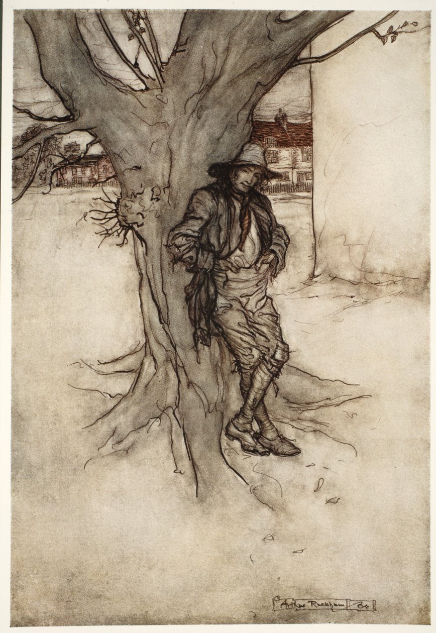 Il figlio di Rip, una copia precisa di se stesso, mentre saliva la montagna., da Rip Van Winkle di Washington Irving, pub. 1910 da Arthur Rackham