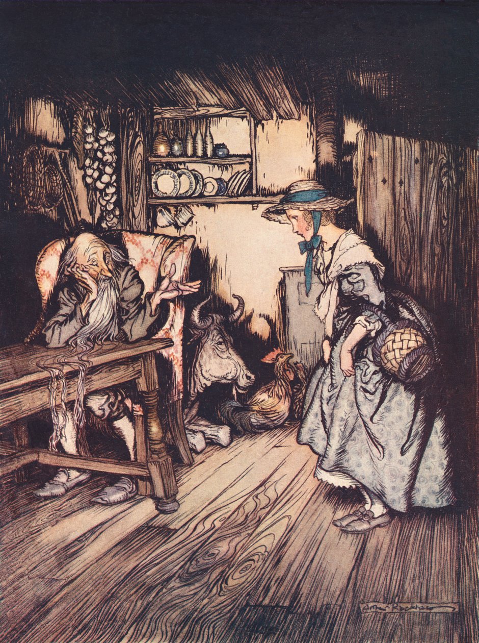 Chiese piuttosto graziosamente di essere lasciata passare la notte lì. Illustrazione di Arthur Rackham da 