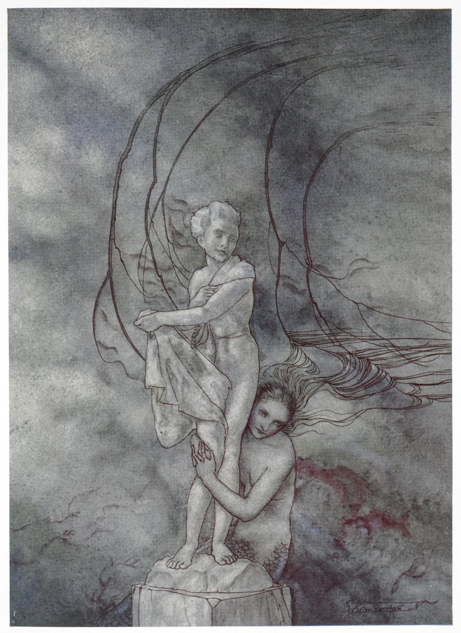 Ha messo le braccia intorno alla figura di marmo che era così simile al principe da Arthur Rackham