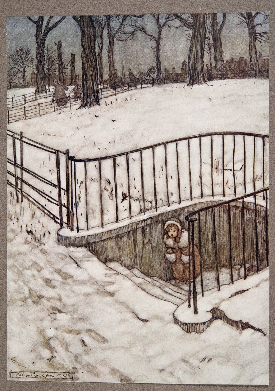 Corse al pozzo di St Govers e si nascose, da Peter Pan nei Giardini di Kensington di J M Barrie (1860 - 1937), pub. 1906 da Arthur Rackham