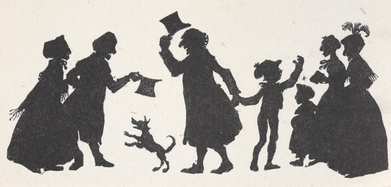 Silhouette di un ragazzo e un uomo che salutano le persone sulla strada di casa dalla chiesa da Arthur Rackham