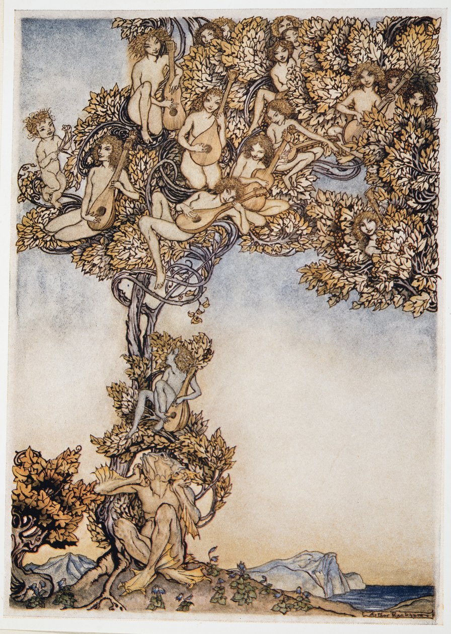 A volte mille strumenti tintinnanti ronzano nelle mie orecchie, illustrazione da La Tempesta di William Shakespeare, pub. 1926 da Arthur Rackham