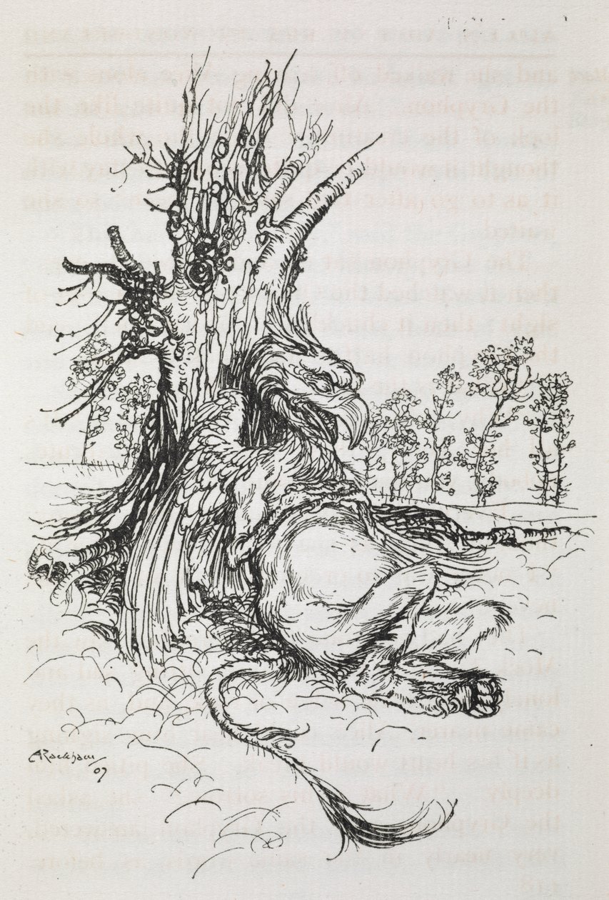 Il Grifone seduto contro un albero da Arthur Rackham