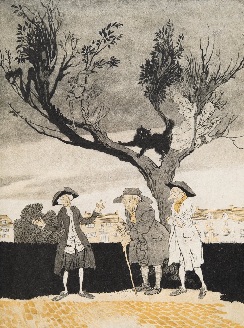 Gli uomini di Sleepy Hollow (copertina interna), da La leggenda di Sleepy Hollow di Washington Irving (1783 - 1859), pub. 1928 da Arthur Rackham