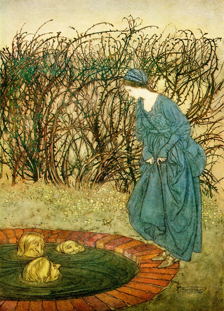 Le tre teste del pozzo, da Fiabe inglesi raccontate da F.A. Steel, 1927 da Arthur Rackham
