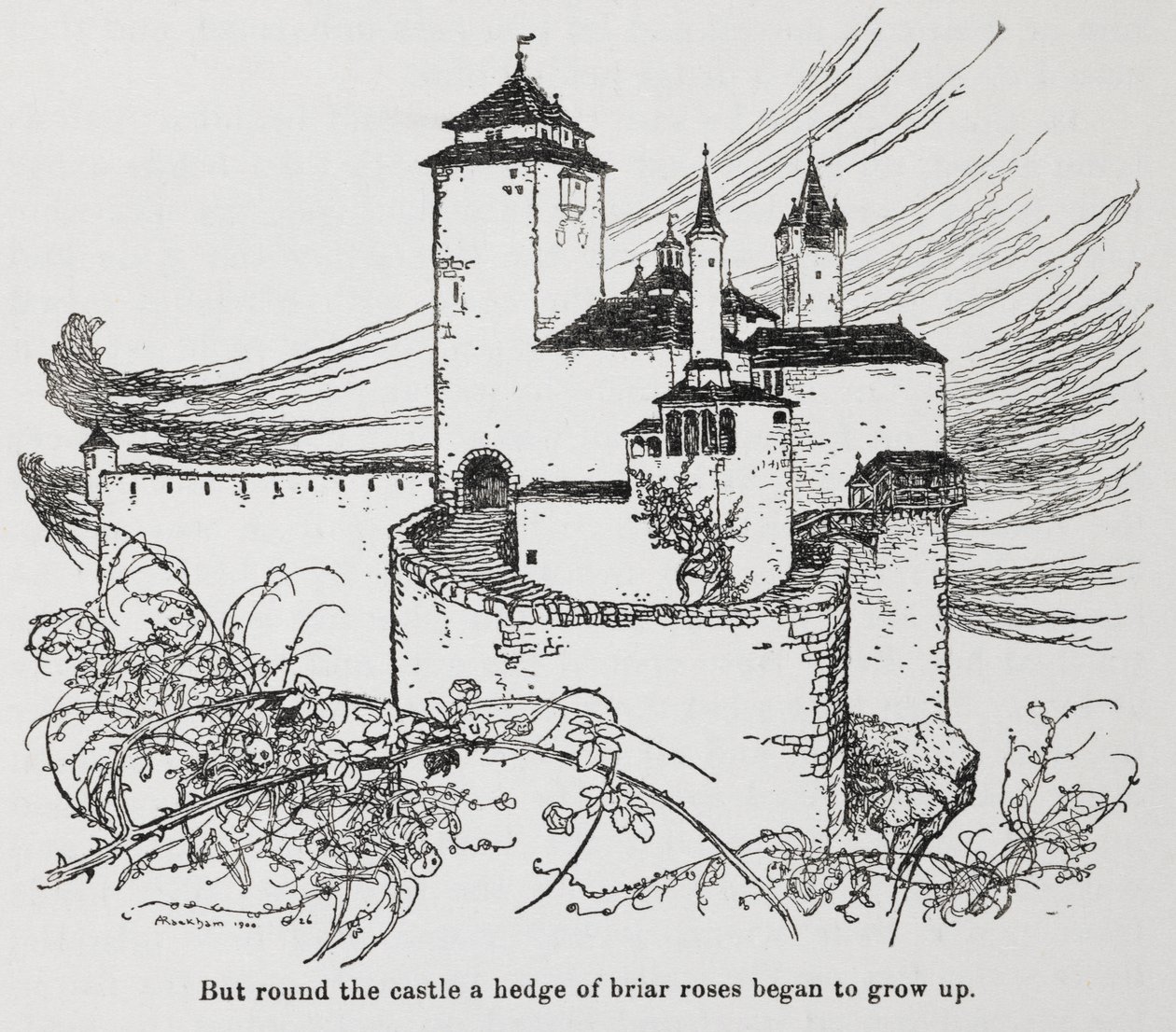 Il castello circondato da spine da La Bella Addormentata da Arthur Rackham