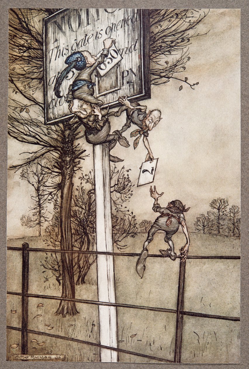 Queste fate astute a volte cambiano furtivamente il tabellone in una notte di ballo ..., da Peter Pan nei Giardini di Kensington di J M Barrie (1860 - 1937), pub. 1906 da Arthur Rackham