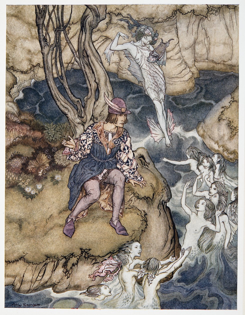 Questa musica si è insinuata su di me sulle acque, illustrazione da La Tempesta di William Shakespeare, pub. 1926 da Arthur Rackham