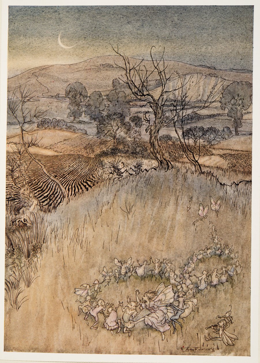 Voi semi-pupazzi che al chiaro di luna fate i verdi anelli acidi, illustrazione da La Tempesta di William Shakespeare, pub. 1926 da Arthur Rackham