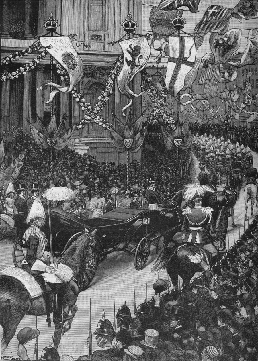 Matrimonio del Duca di York: la processione reale che passa davanti alla Cattedrale di San Paolo, 1893 da Arthur Salmon