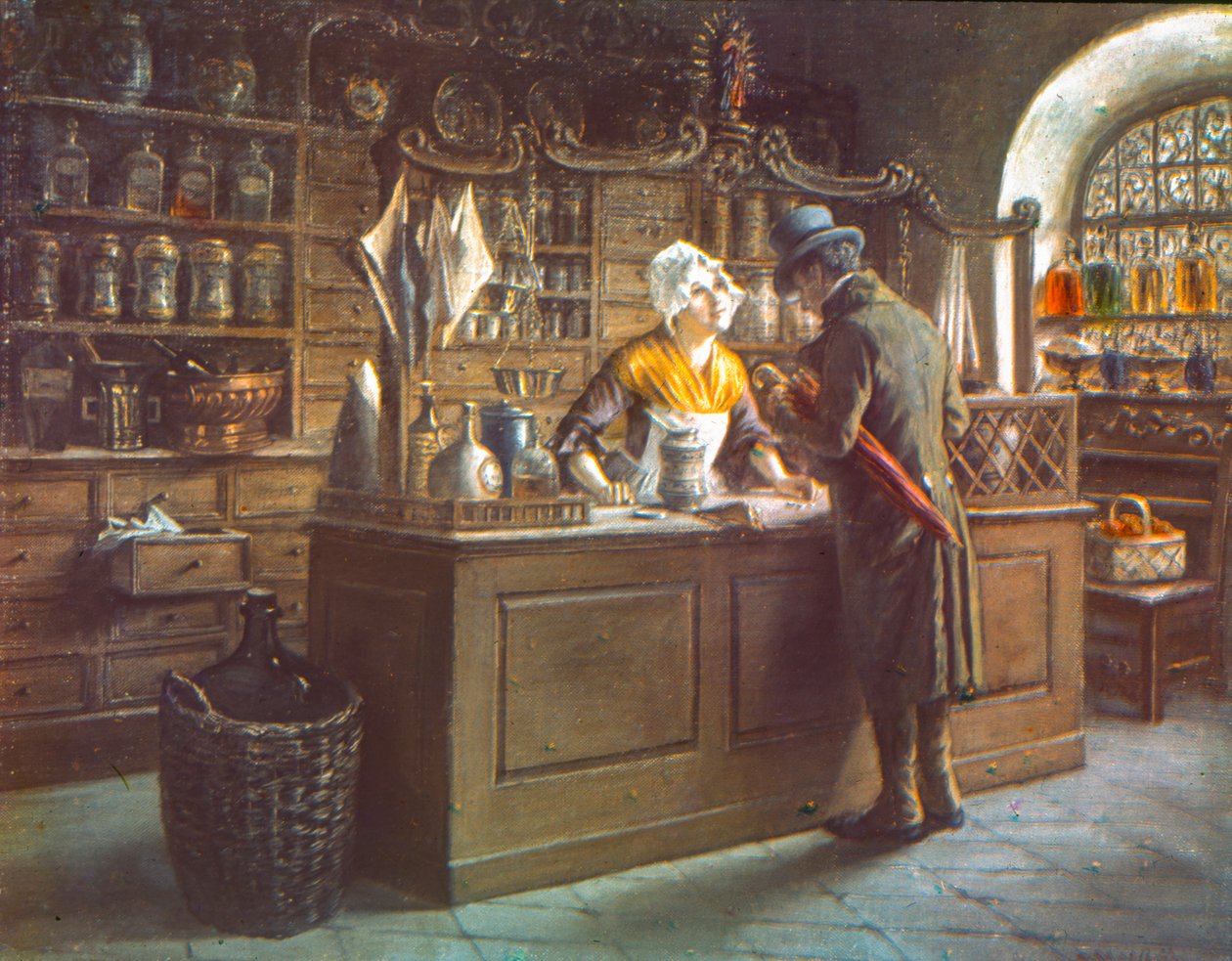 Copia di un dipinto fotografato su lastra di vetro utilizzando un primo processo a colori Uvachrome, c.1920 (foto) da Arthur Traube