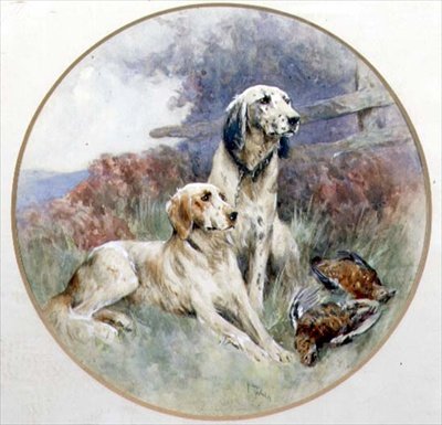 Una coppia di setter che sorvegliano una coppia di pernici da Arthur Wardle
