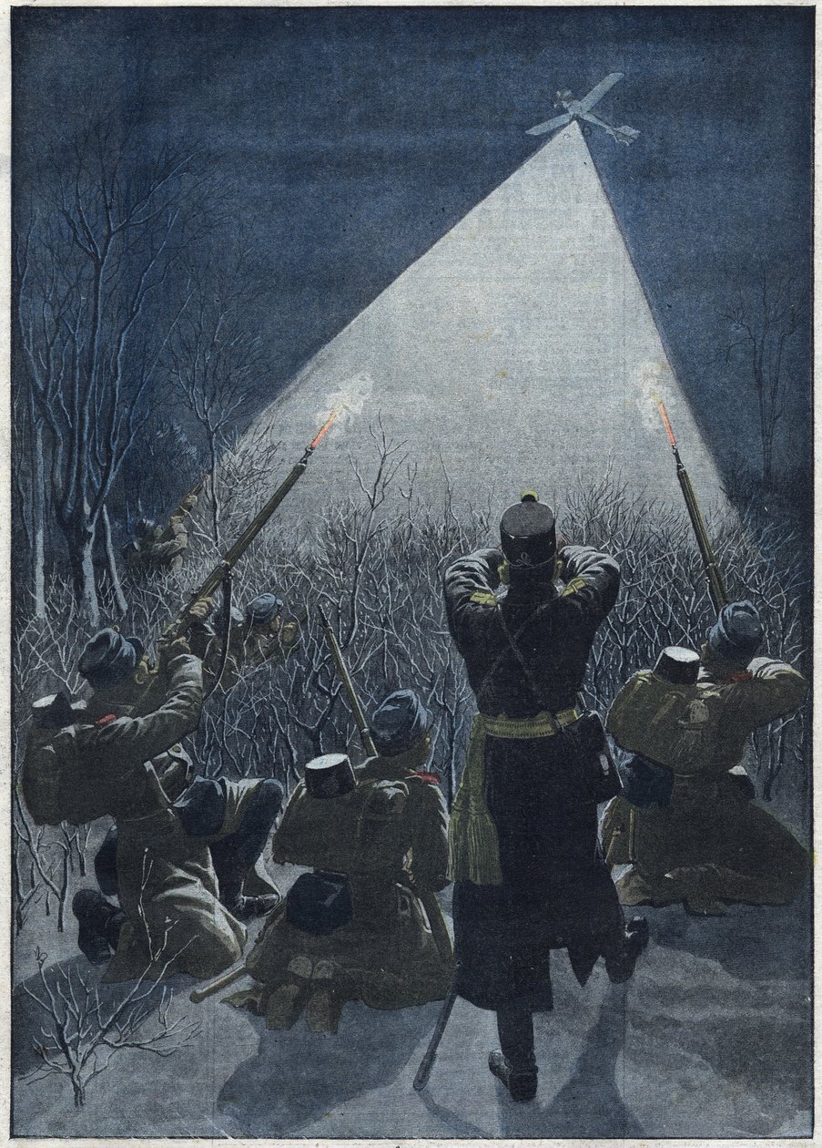 1913: Alle frontiere della Galizia, gli austriaci sparano contro i voli di ricognizione russi (contraerea). da Artist Unknown
