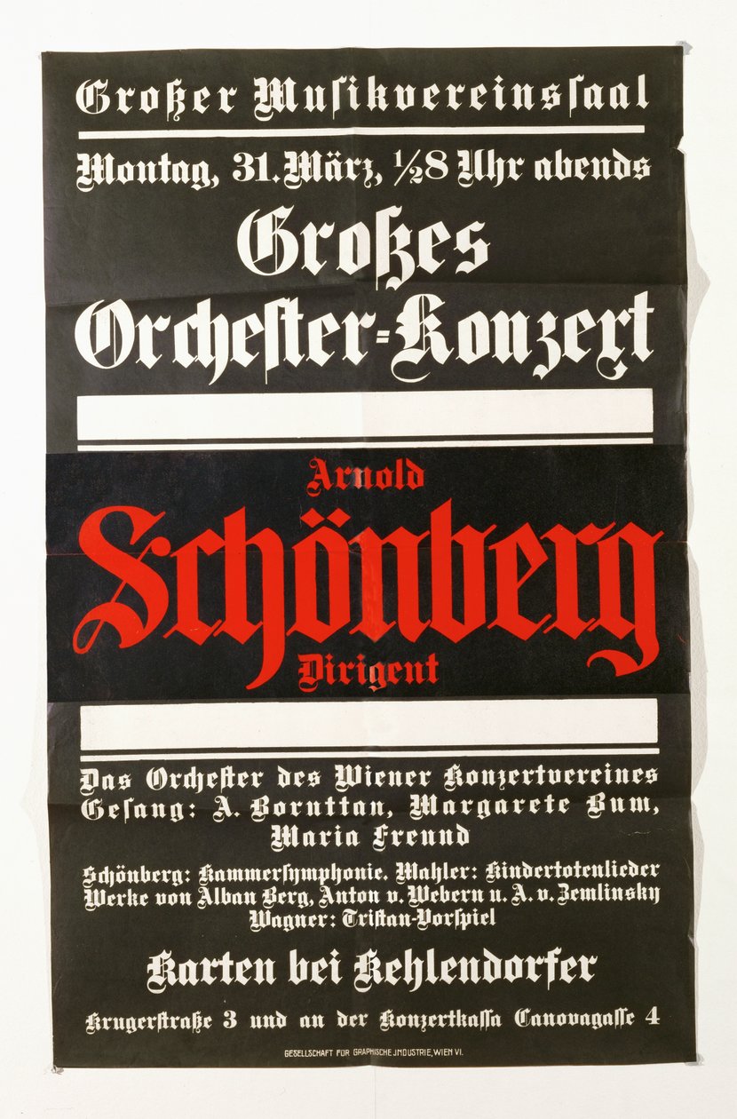 Un manifesto che annuncia un concerto di opere di Schoenberg (manifesto) da Artist Unknown