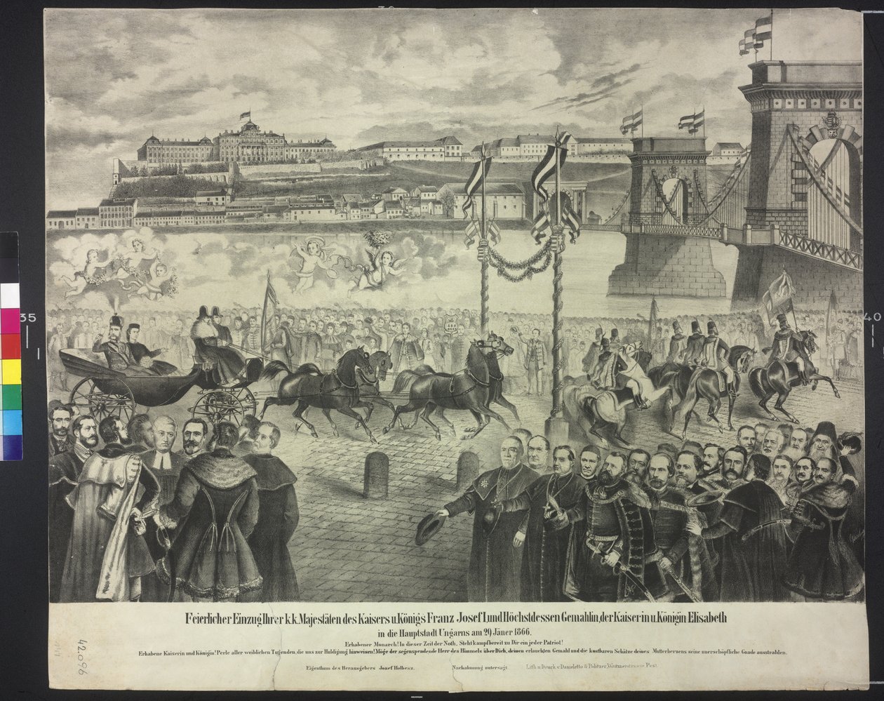 Arrivo della coppia imperiale al deposito di corte a Budapest il 29 gennaio 1866 da Artist Unknown