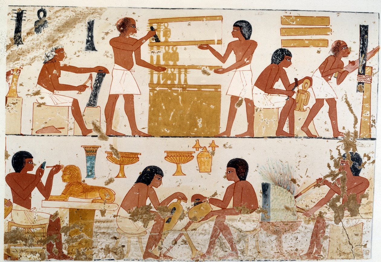 Artigiani al lavoro. Riproduzione in facsimile di un documento di Tebe, periodo di Amenofi III (XVIII dinastia). da Artist Unknown