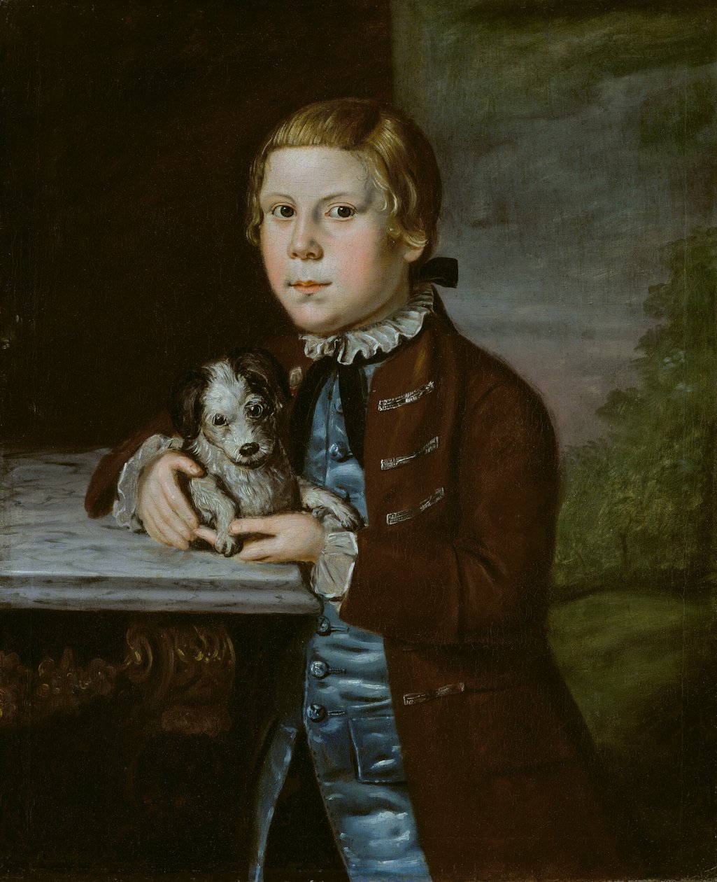 Ragazzo della famiglia Hallett con cane da Artist Unknown