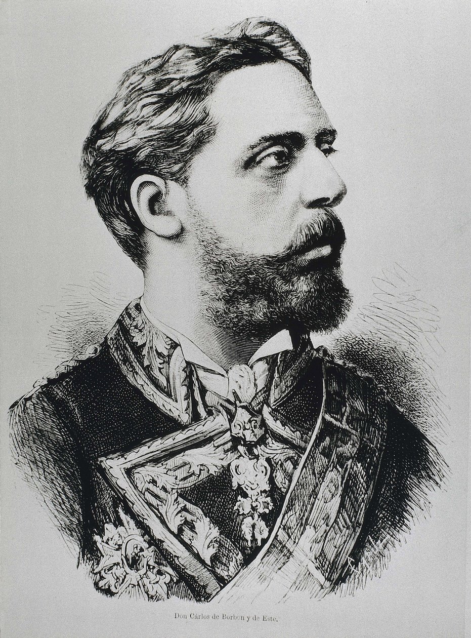 CARLOS VII, Carlos Maria de los Dolores de Borbon y Austria-Este (1848-1909). Pretendente carlista al trono di Spagna come Carlos VII. Spagna. Carlismo. Carlo VII, pretendente carlista al trono. Pubblicato in 
