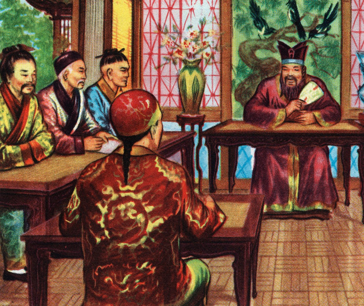 Confucio, o Kong Fu Zi, con i suoi studenti (stampa) da Artist Unknown