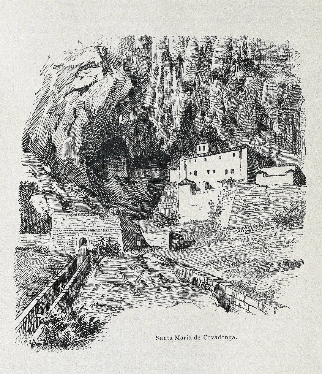 Covadonga. Eremo di Santa Maria. Incisione. SPAGNA. ARAGONA. Saragozza. Accademia Militare Generale da Artist Unknown