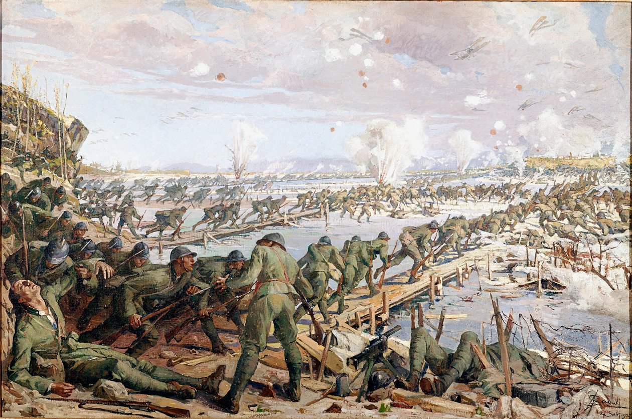 Prima guerra mondiale: la battaglia del Piave nel giugno 1918 (acquerello) da Artist Unknown