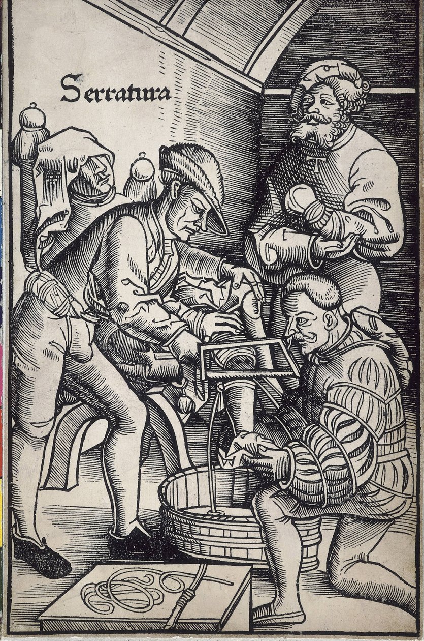 Gersdorff, Hans von (1455 - 1529). Chirurgo tedesco. Amputazione di una gamba. Xilografia di Hans Wechtlin per il libro "Feldtbuch der Wundartzney" (Libro di campo della chirurgia) da Artist Unknown