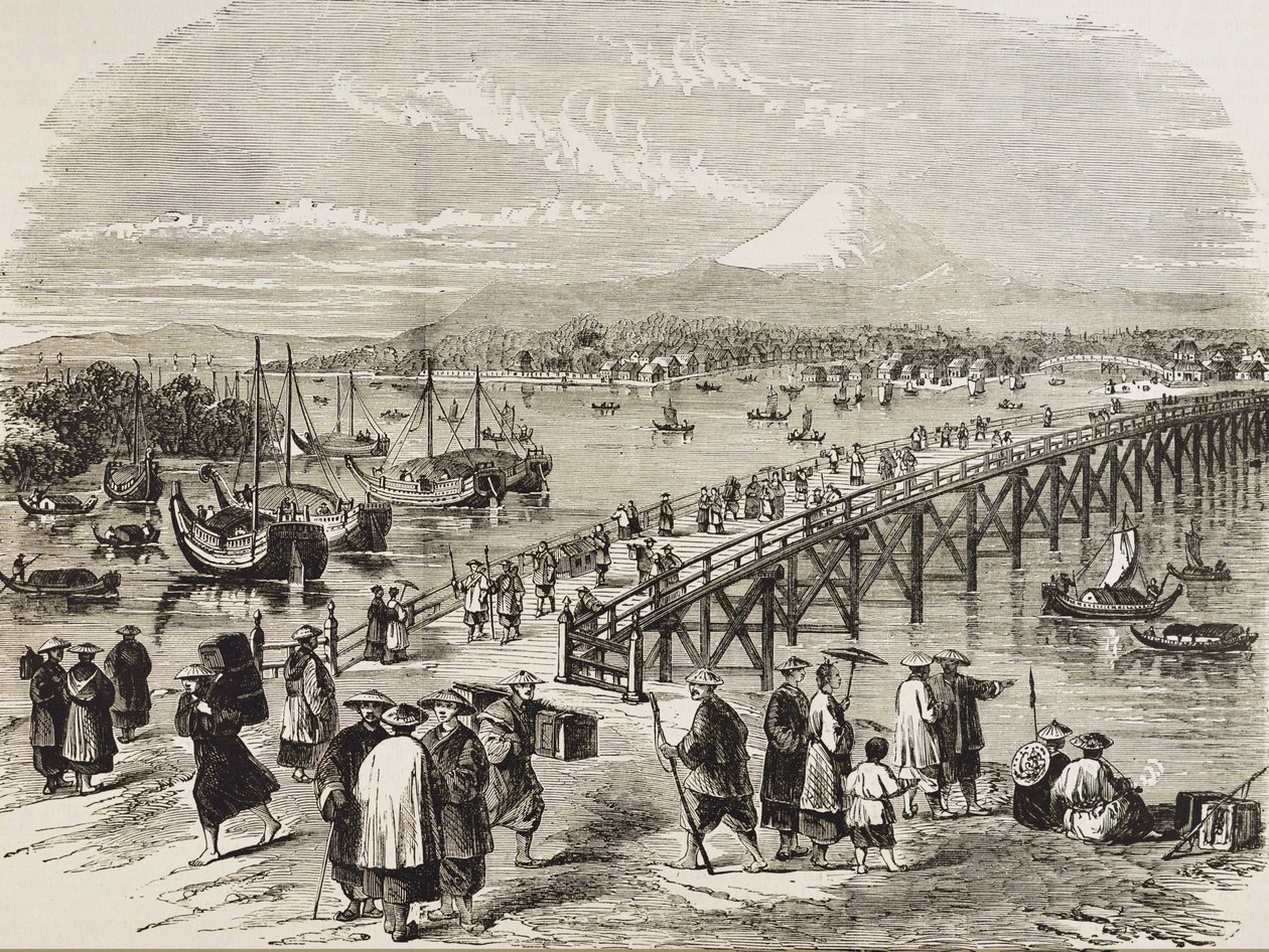 Giappone (XIX secolo). Città di Edo, attraversata dal fiume Toniak (incisione) da Artist Unknown