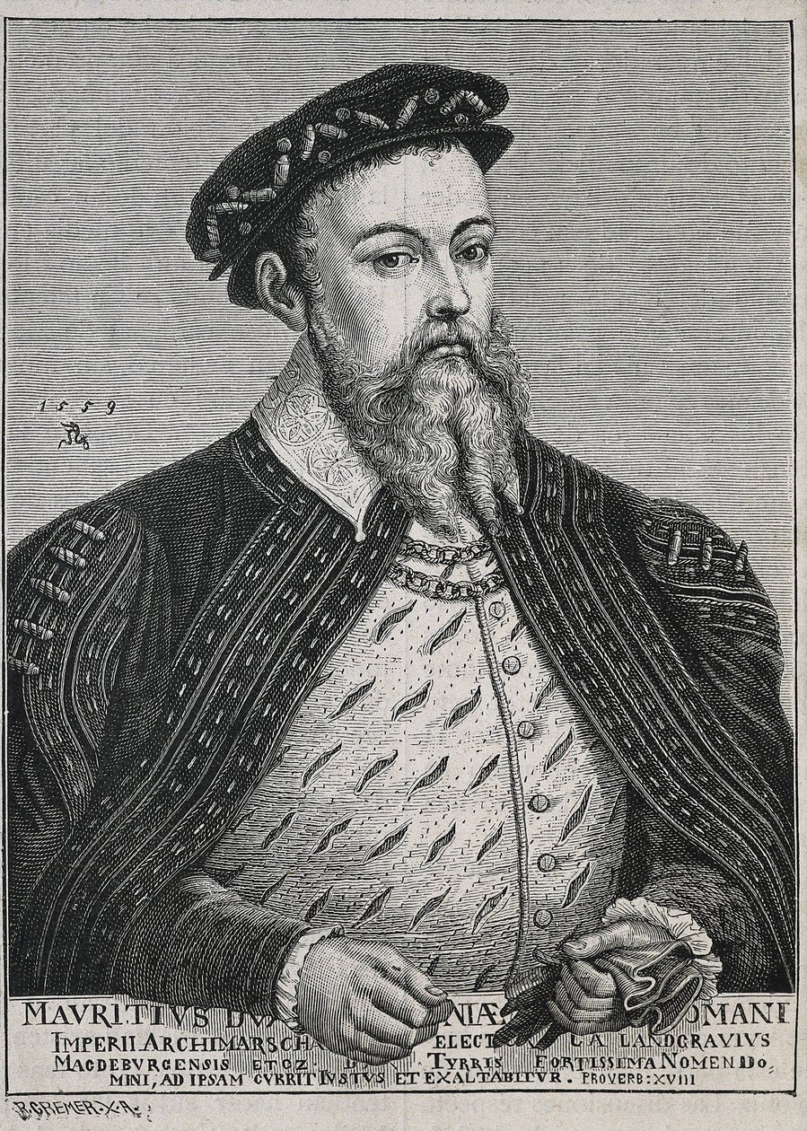 Maurizio di Sassonia, ritratto basato su un dipinto di Lucas Cranach (incisione) da Artist Unknown