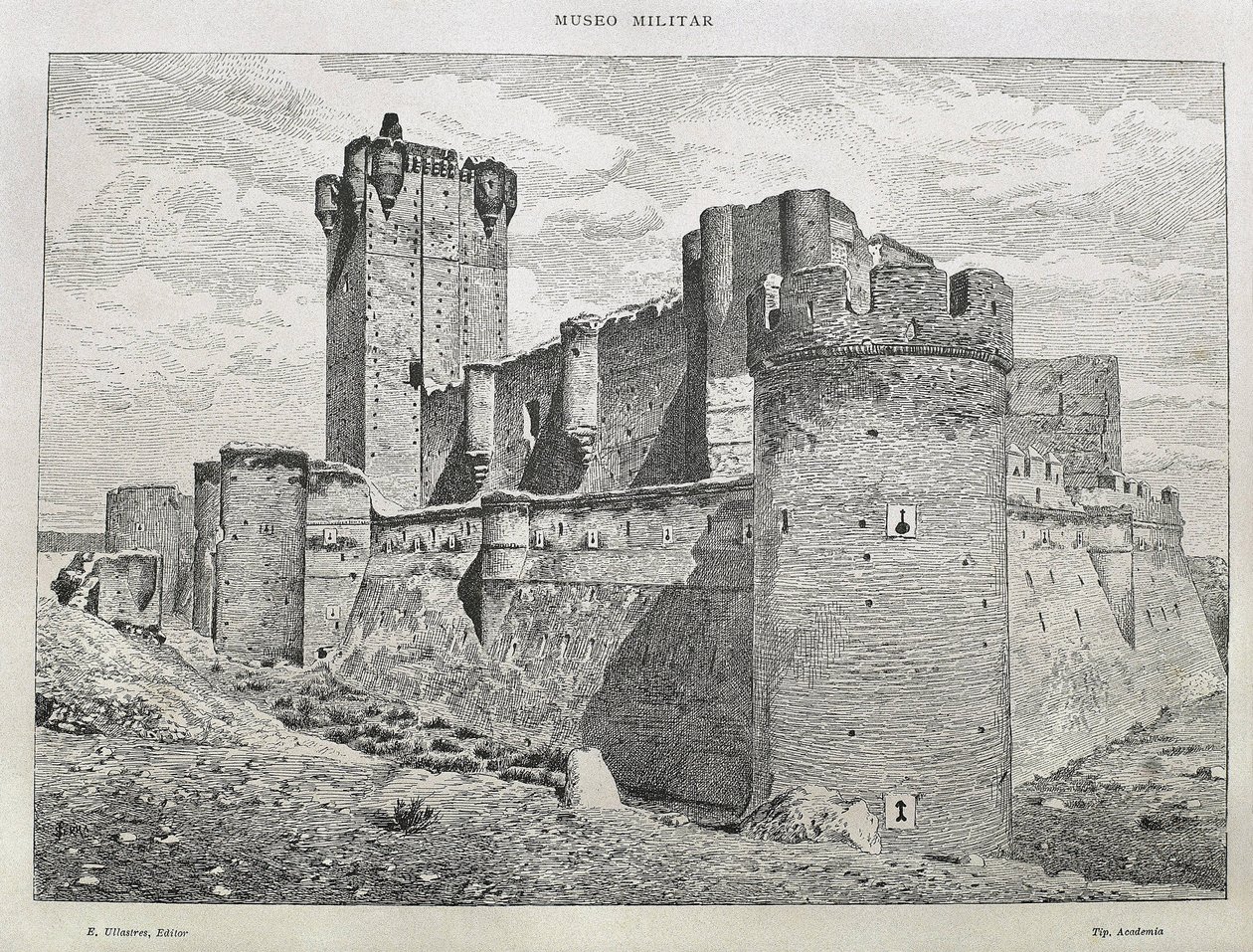 Medina del Campo. Il Castello della Mota. Incisione. SPAGNA. ARAGONA. Saragozza. Accademia Militare Generale da Artist Unknown