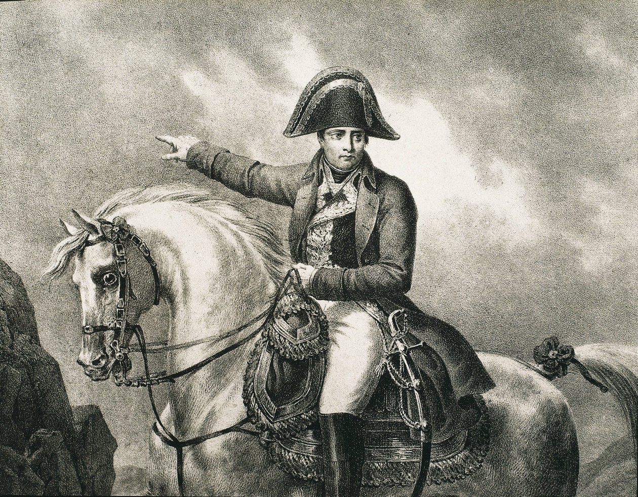 NAPOLEONE I Bonaparte (1769-1821). Militare e politico francese, Imperatore di Francia (1804-1815). Dettaglio di un ritratto equestre di Napoleone, ispirato al ritratto originale di Joseph Chabord. Incisione da Artist Unknown
