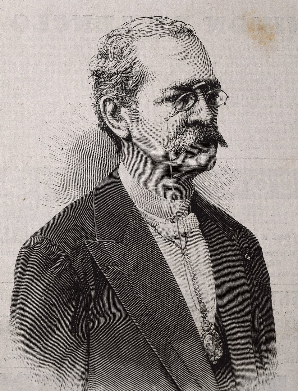 PALMA, Ricardo (1833-1919). Autore, studioso, bibliotecario e politico peruviano. Incisione da Artist Unknown