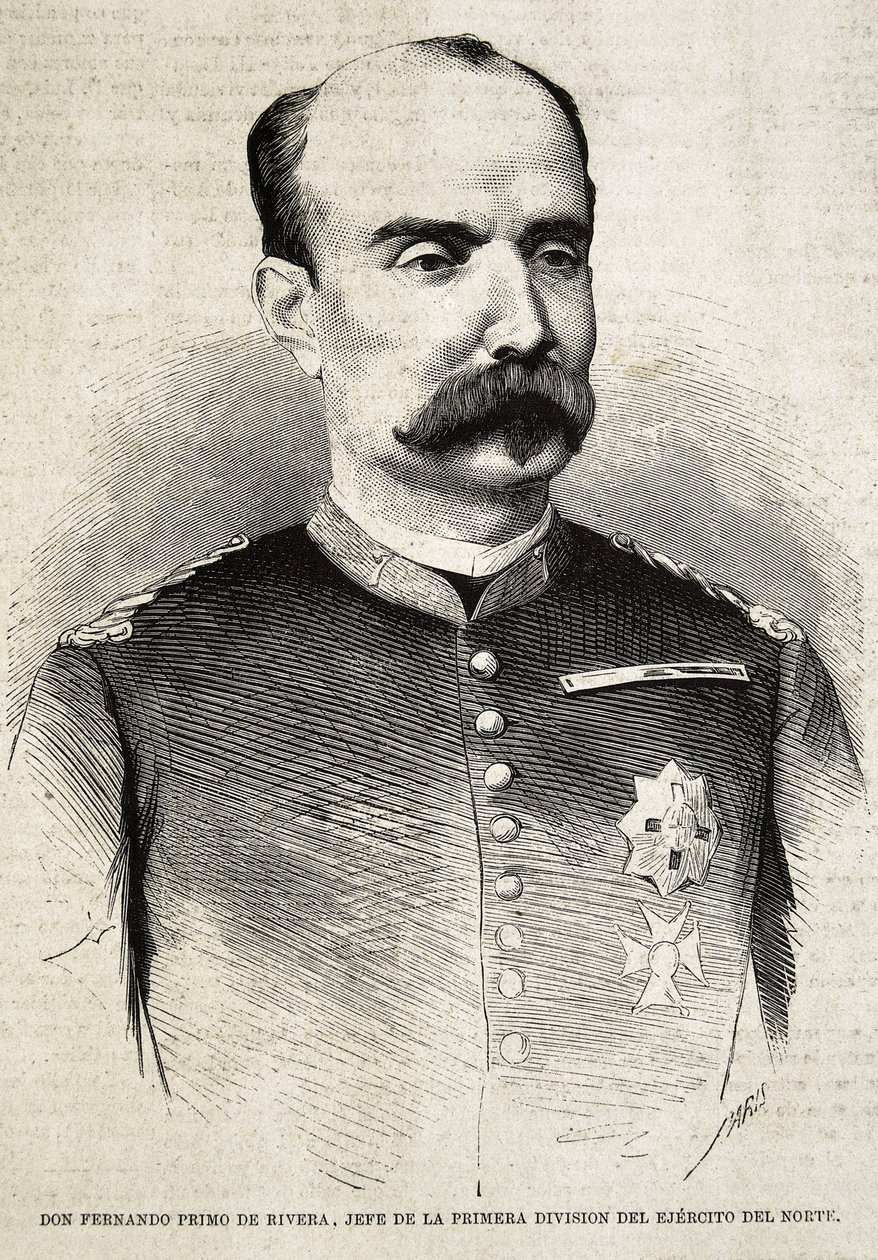 PRIMO DE RIVERA, Fernando (1831-1921). Militare e politico spagnolo. Fernando Primo de Rivera, che combatté nella Terza Guerra Carlista. Incisione da Artist Unknown