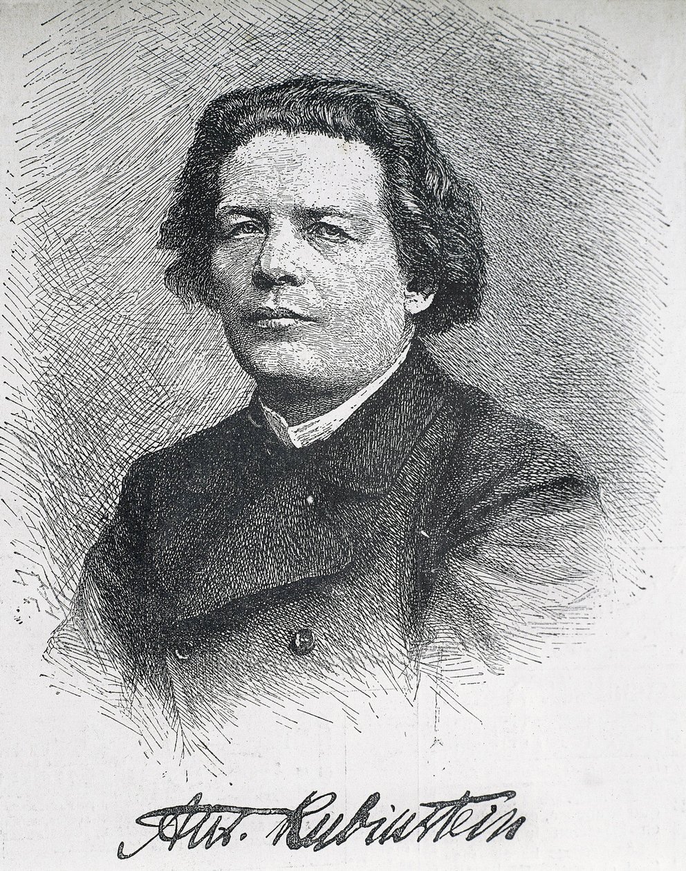 Anton Grigoryevich Rubinstein (1829-1894). Compositore e pianista russo. Ritratto firmato di Anton Rubinstein. Incisione. da Artist Unknown